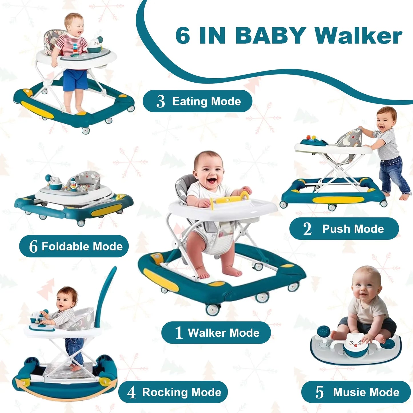 Multifunctional Baby Walker with Music,Lights,Spinning Wheels,Toy Rack,Pusher,Dining Tray For Kids Push Walker Antirollover 2026