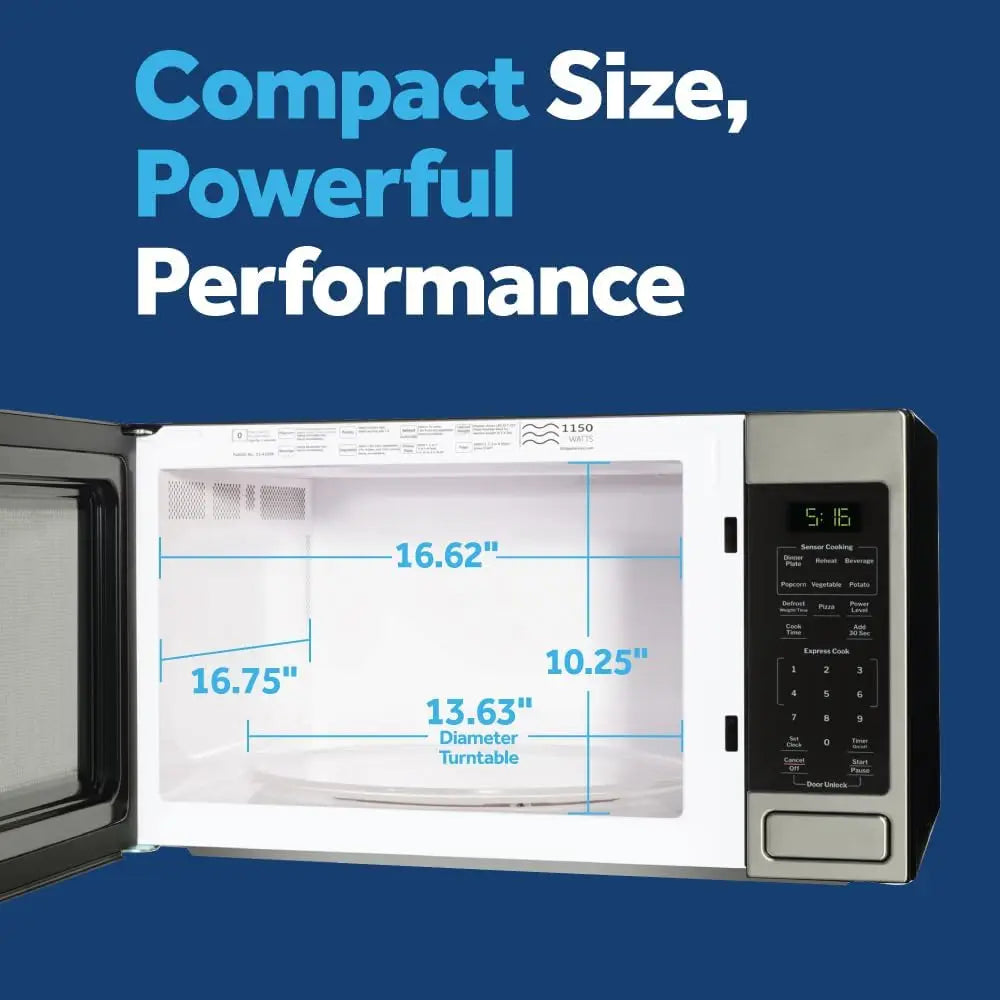 Countertop Microwave Oven, 1,150-watt Capacity, 1.6 CuFt., 8 Auto Setting Cooking Settings, Child