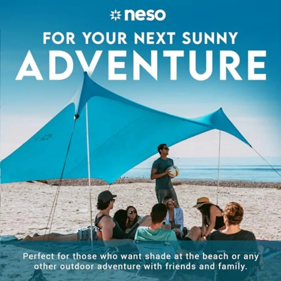 Portable beach tent for family outings, lightweight polyester fabric, navy blue, UPF 50+ sun protection and patented reinforced
