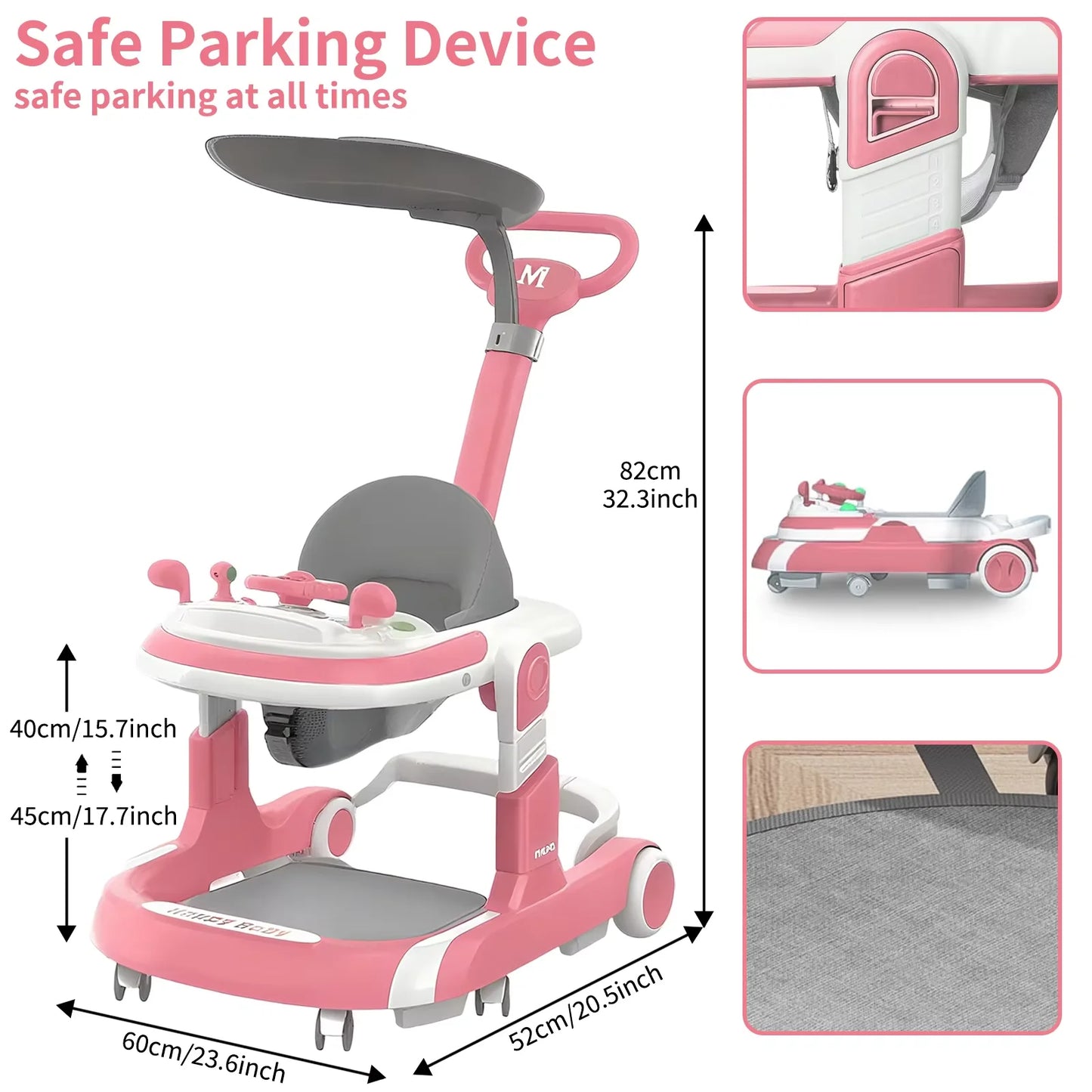 Multifunctional Baby Walker with Music,Lights,Spinning Wheels,Toy Rack,Pusher,Dining Tray For Kids Push Walker Antirollover 2026