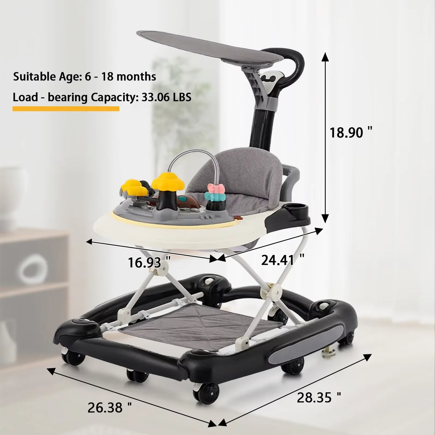 Multifunctional Baby Walker with Music,Lights,Spinning Wheels,Toy Rack,Pusher,Dining Tray For Kids Push Walker Antirollover 2026