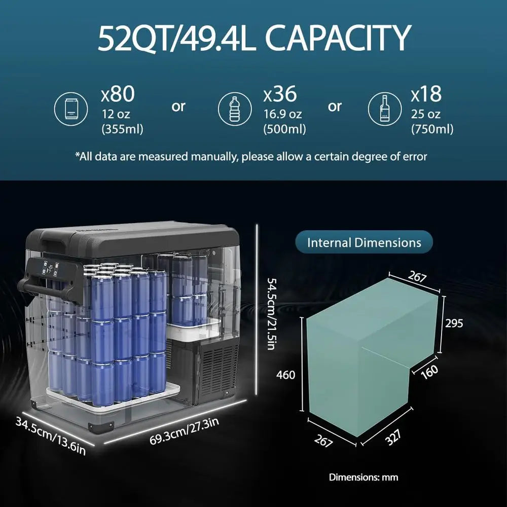 NCF55 Portable Fridge Freezer,12 Volt Car Refrigerator, 52 Quart 49.4 Liter Fast Cooling 12V Car Fridge 468,for Outdoor, Camping