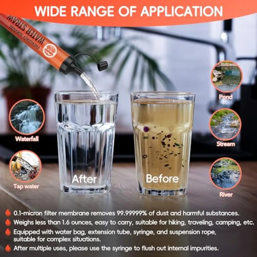 Straw Water Filter 5 Pack Outdoor Camping and Hiking Survival Gear Kit for Family Use Ultra-Light Personal Filter Straws