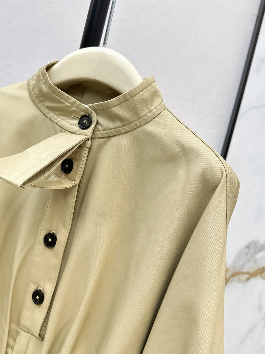 Women's Long Sleeve Stand Collar Pleated Waist Zipper Solid Color Dress Spring Autumn Casual Elegant Style 26702146