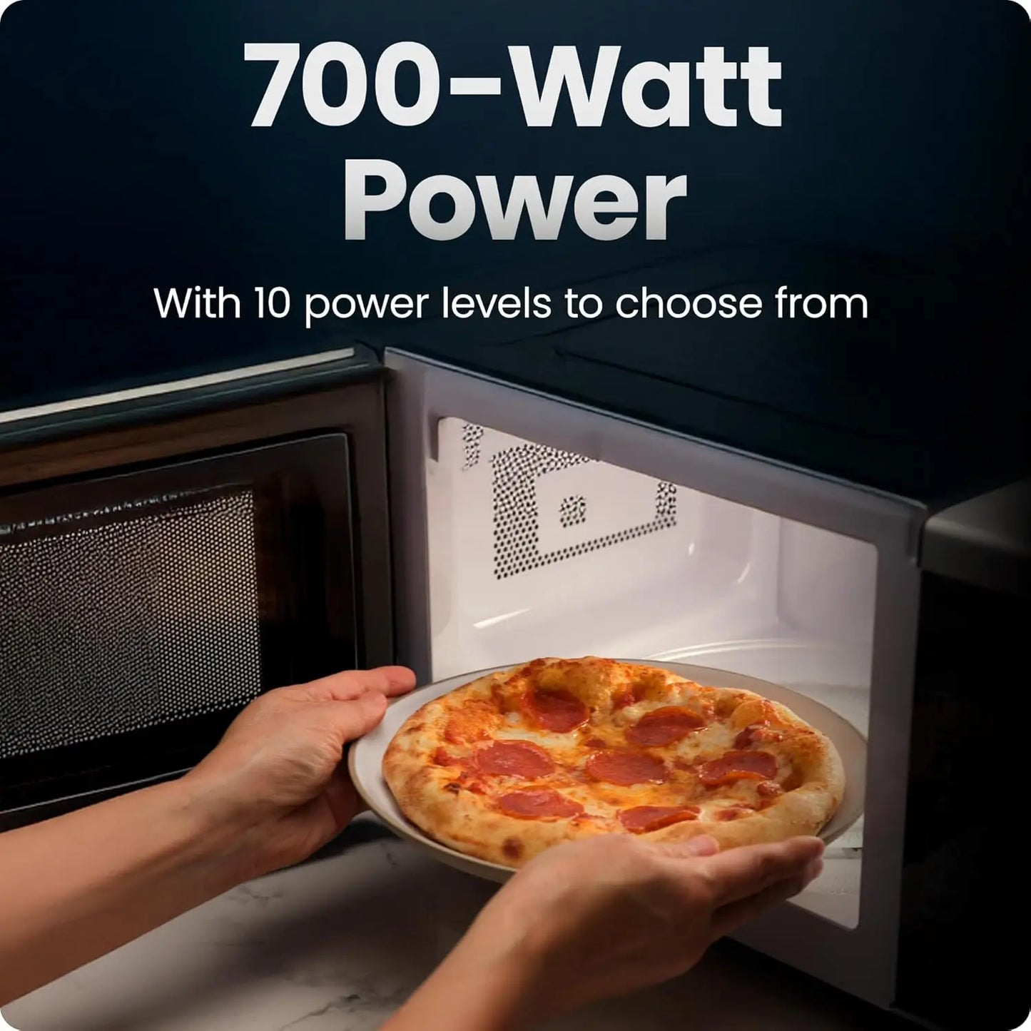 Compact 700W Microwave Oven with 10 Power Levels, 6 Presets, Eco Mode, Child Lock & Mute - 0.7 Cu. Ft.