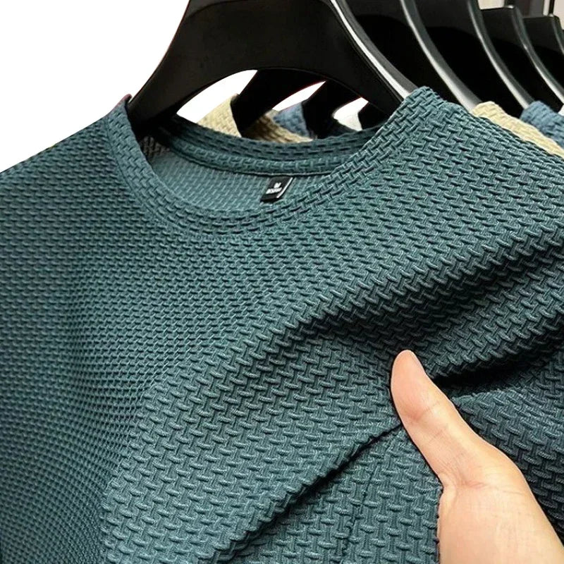 Summer Ice Silk High-End Solid Color High Quality Short Sleeve T Shirts Men's Breathable Fashion T-Shirt Male Brand Clothes