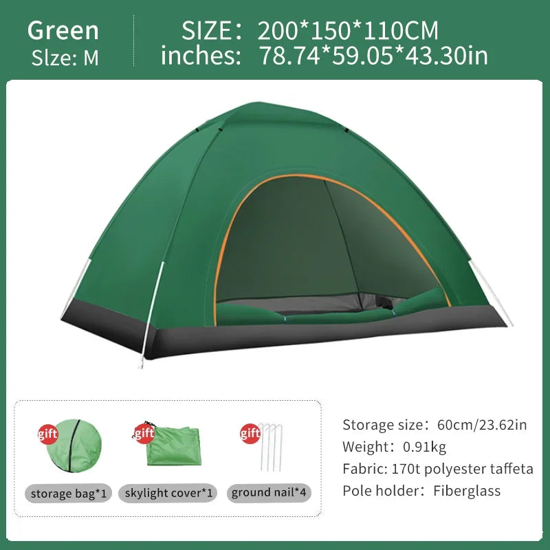 2-3 Person Outdoor Pop Up Tent Waterproof Automatic Camping UV Protection Tents Lightweight Instant Setup Tourist Sun Shelter