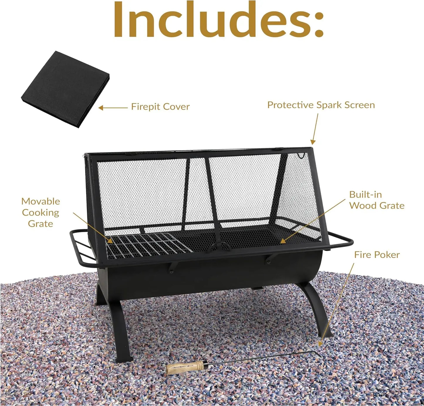 36-Inch Northland Steel Outdoor Fire Pit with Grill - Outdoor Fireplace with Cooking Grate, Spark Screen, Cover, and Poker