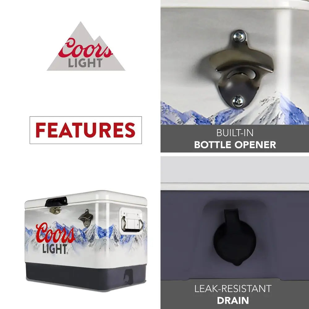 Light Ice Chest Cooler Portable Ice Bucket with Bottle Opener, Vintage Style, Insulated for Camping, Beach, Picnic, RV, BBQs, T