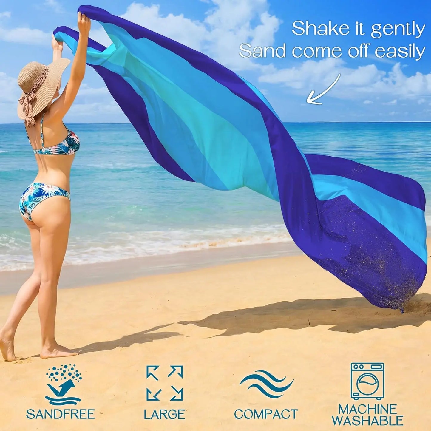Oversized Beach Blanket 78x81 for 4-7 Adults, Lightweight Waterproof Sandproof Mat for Camping Travel Picnic