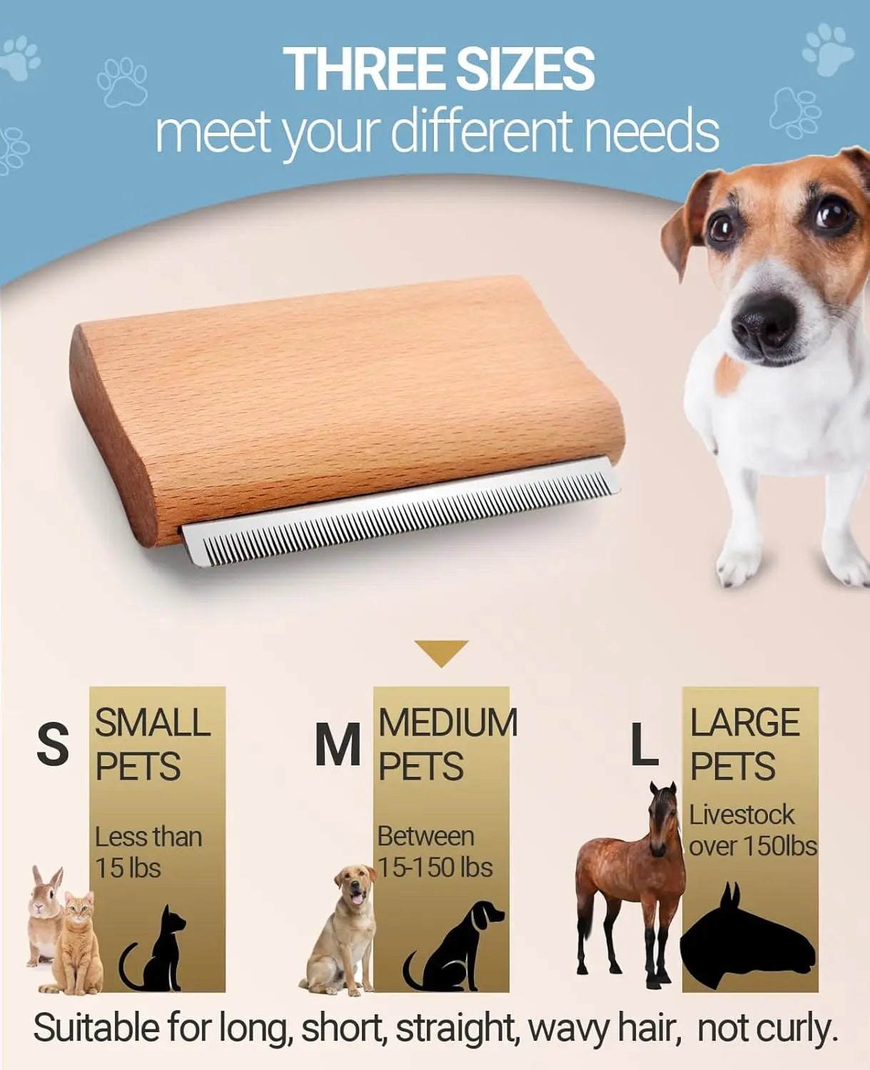 Pet Hair Removal Brush for Dogs & Cats, Reduce Shedding, Grooming Tool for Short & Long Hair, 4.3 Inch