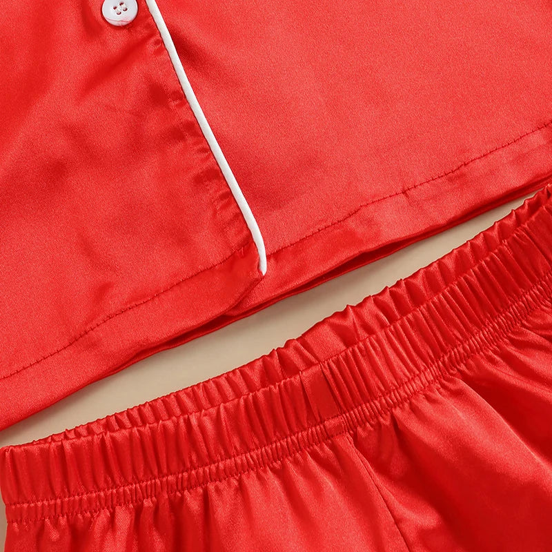 Kids 2 Pieces Pajamas Outfits Red Cow Pattern Print Colorful Short Sleeve Tops Elastic Waist Shorts Boys Girls Sleepwear Set
