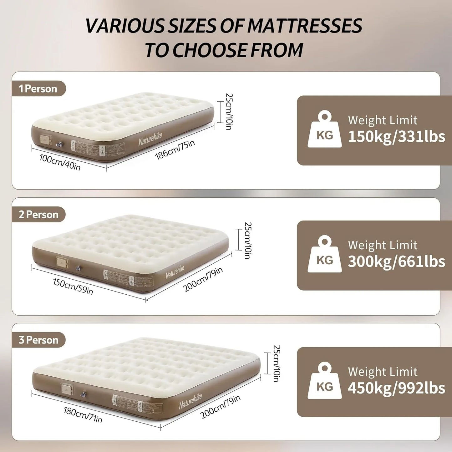 Nature hike Camping Mattress 1 Person Air Bed with Built-in Pump Outdoor Travel Beach Air Mattress Sleeping Mat 25cm Thickened
