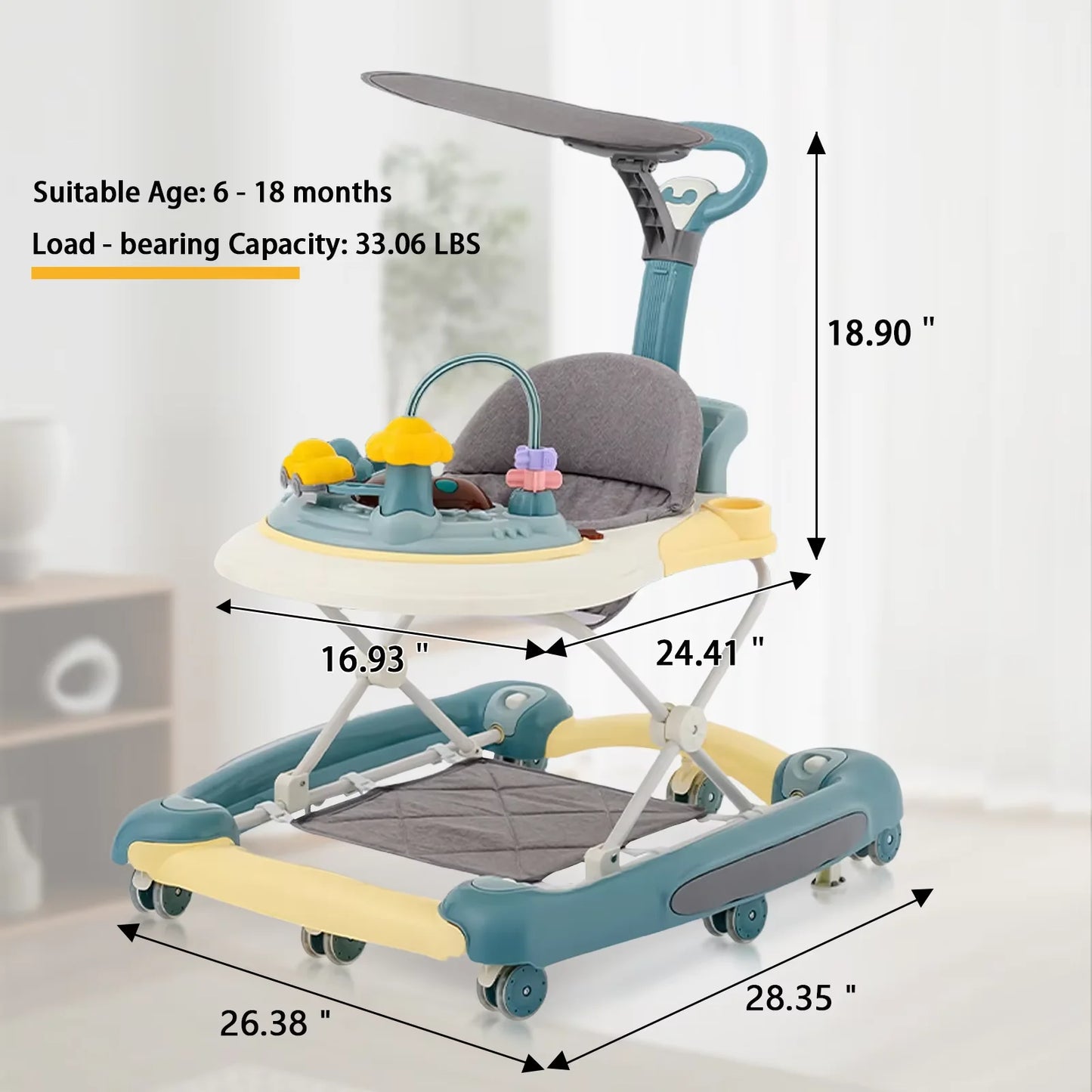 Multifunctional Baby Walker with Music,Lights,Spinning Wheels,Toy Rack,Pusher,Dining Tray For Kids Push Walker Antirollover 2026