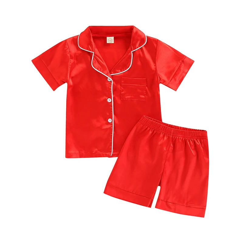 Kids 2 Pieces Pajamas Outfits Red Cow Pattern Print Colorful Short Sleeve Tops Elastic Waist Shorts Boys Girls Sleepwear Set