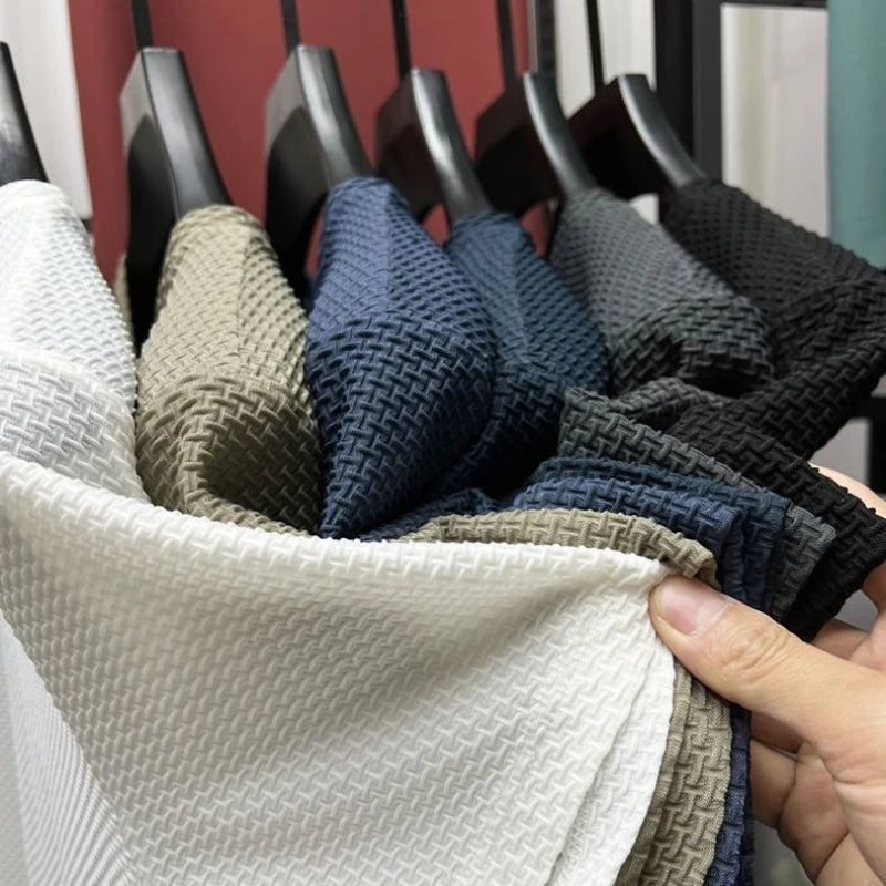 Summer Ice Silk High-End Solid Color High Quality Short Sleeve T Shirts Men's Breathable Fashion T-Shirt Male Brand Clothes