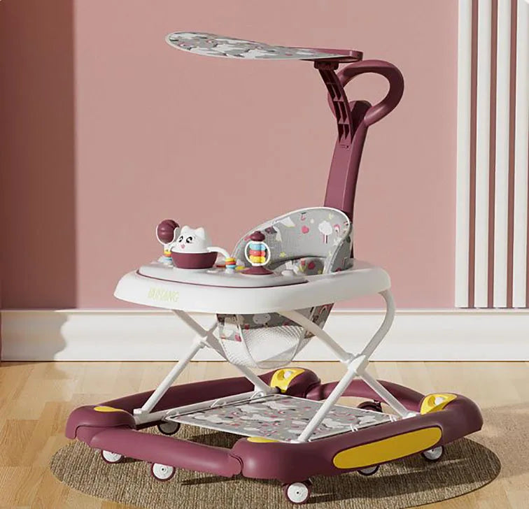 Foldable Baby Walkers With Universal Wheel Multifunction Anti-Roll Anti O-Leg Walker Handcart Learning Start Walker