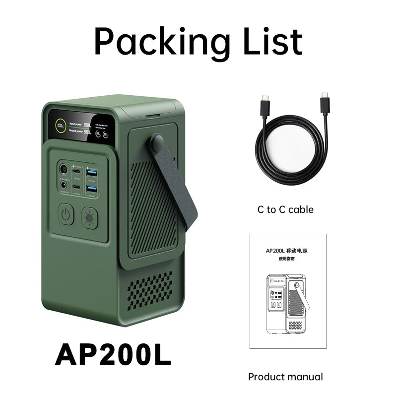 CTOLITY 200W Power Station Camping 192Wh Lifepo4 Power Bank 60000mAh Portable Charger Battery Emergency Power USB TYPE-C Port