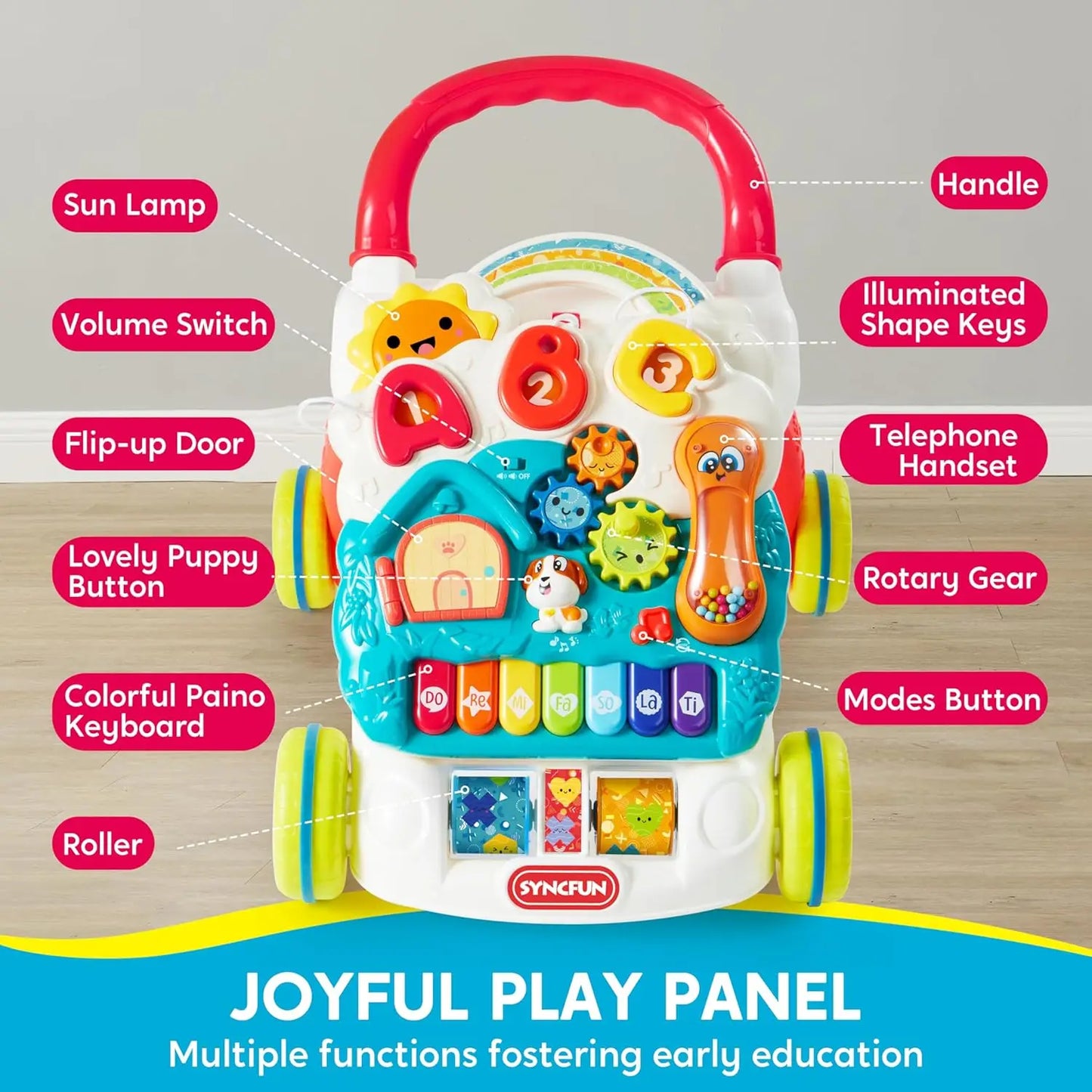 JOYFY Baby Learning Walker 2 in 1 Sit to Stand Learning Toys for Baby Toys 6-12 Months Educational Present Push Walker Gift