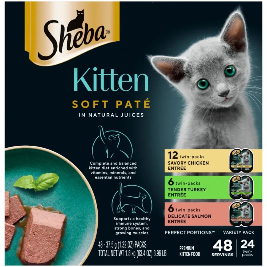 Perfect Portions Kitten Variety Flavors Pate Wet Cat Food, 2.6 oz Twin-Pack Trays 24 Pack