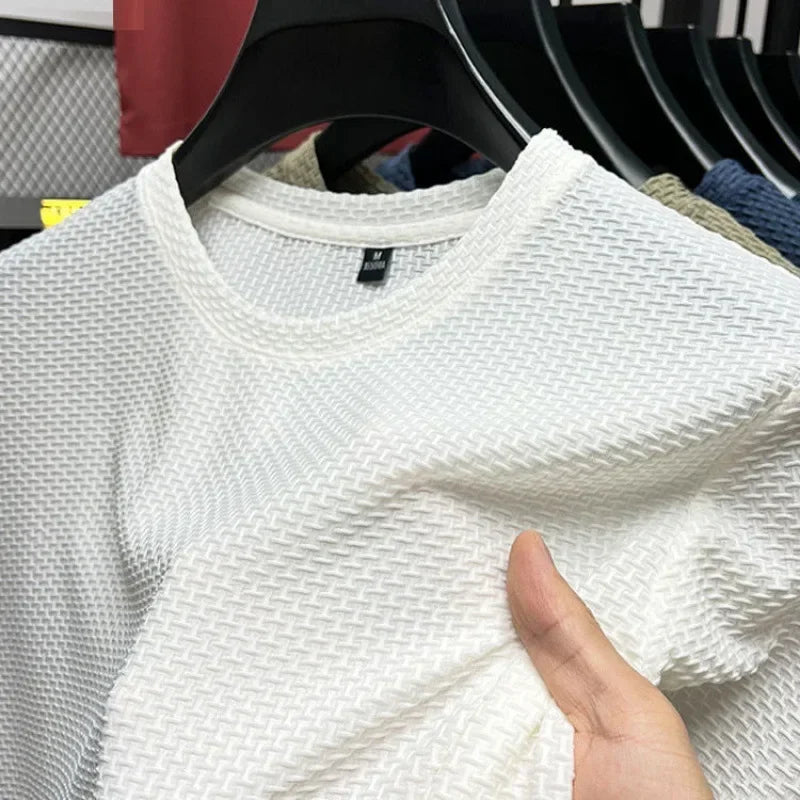 Summer Ice Silk High-End Solid Color High Quality Short Sleeve T Shirts Men's Breathable Fashion T-Shirt Male Brand Clothes