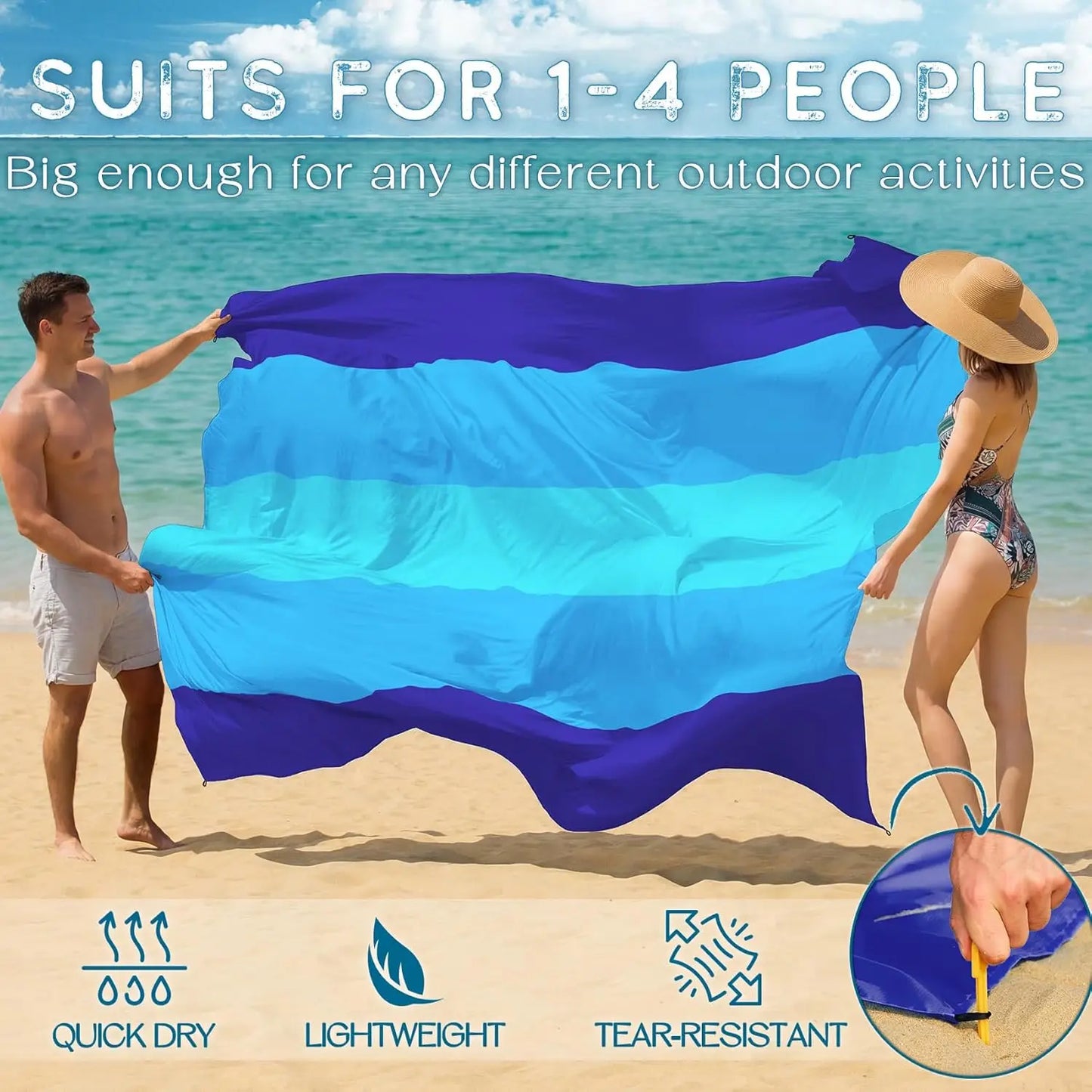 Oversized Beach Blanket 78x81 for 4-7 Adults, Lightweight Waterproof Sandproof Mat for Camping Travel Picnic