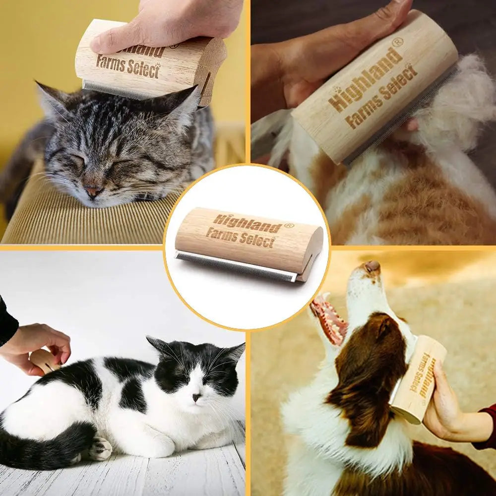 Ergonomic Wood Groom Brush for Dogs, Cats & Horses - Painlessly Remove Shedding Fur & Dirt, 5 Inches