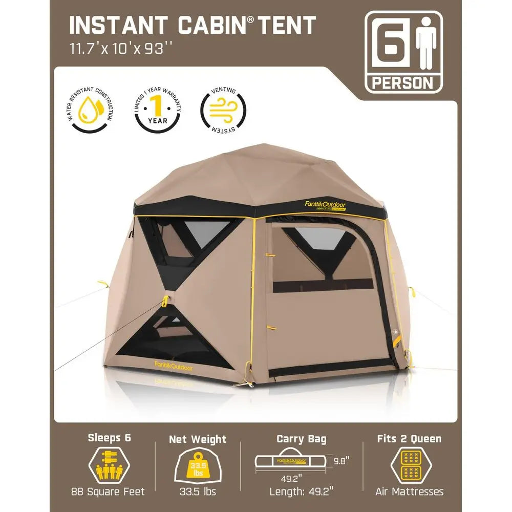 Alpha C6 Ultra Instant Cabin Tent 6 Person Pop  Camping Tent Setup in 60 Seconds Portable with Rainfly and Windproof for Outdoor