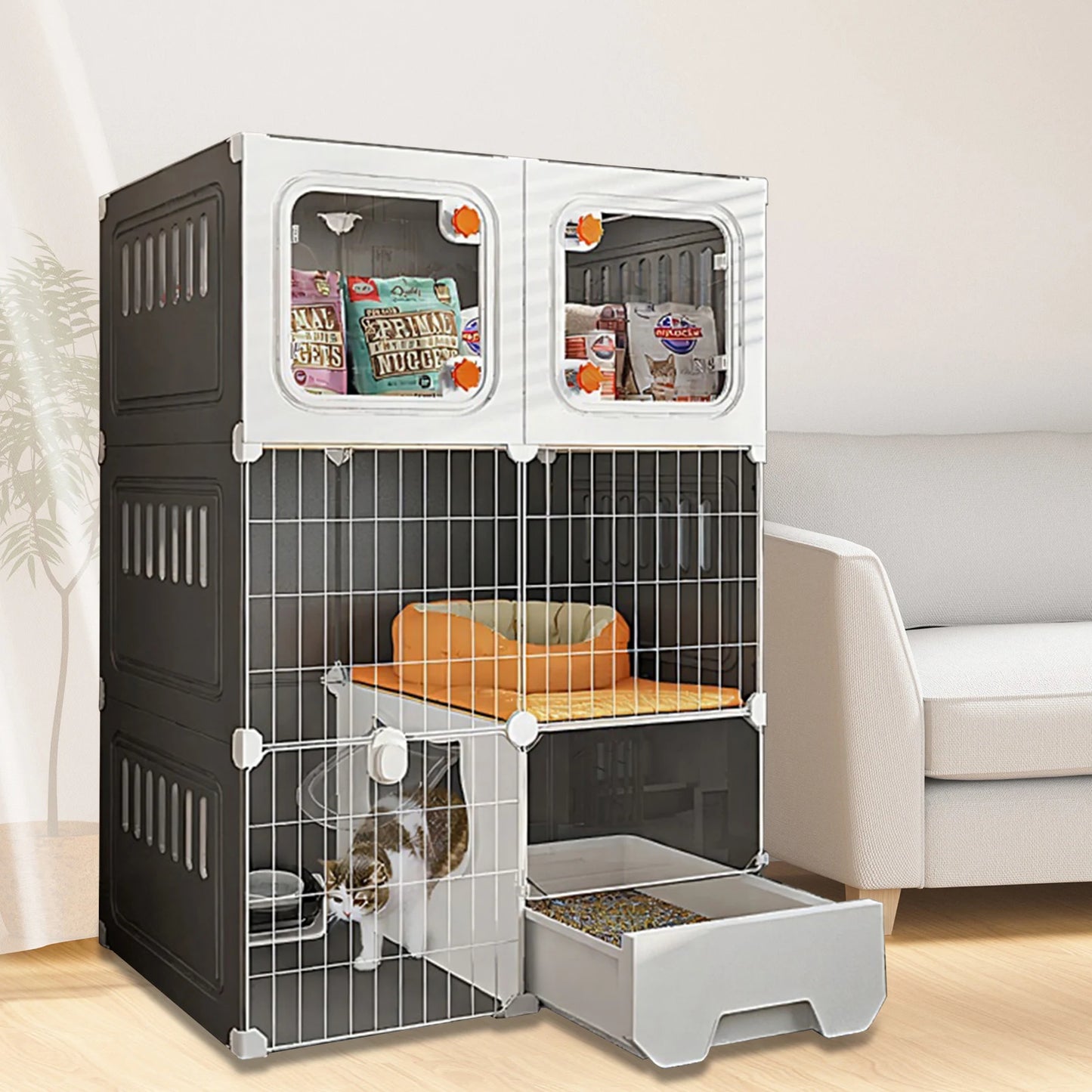 Large Cat Cage Indoor Metal Wire Cat Enclosure with Storage Cube Cat Bed Cat Crate Indoor Catio Scratcher Cats Litter Box
