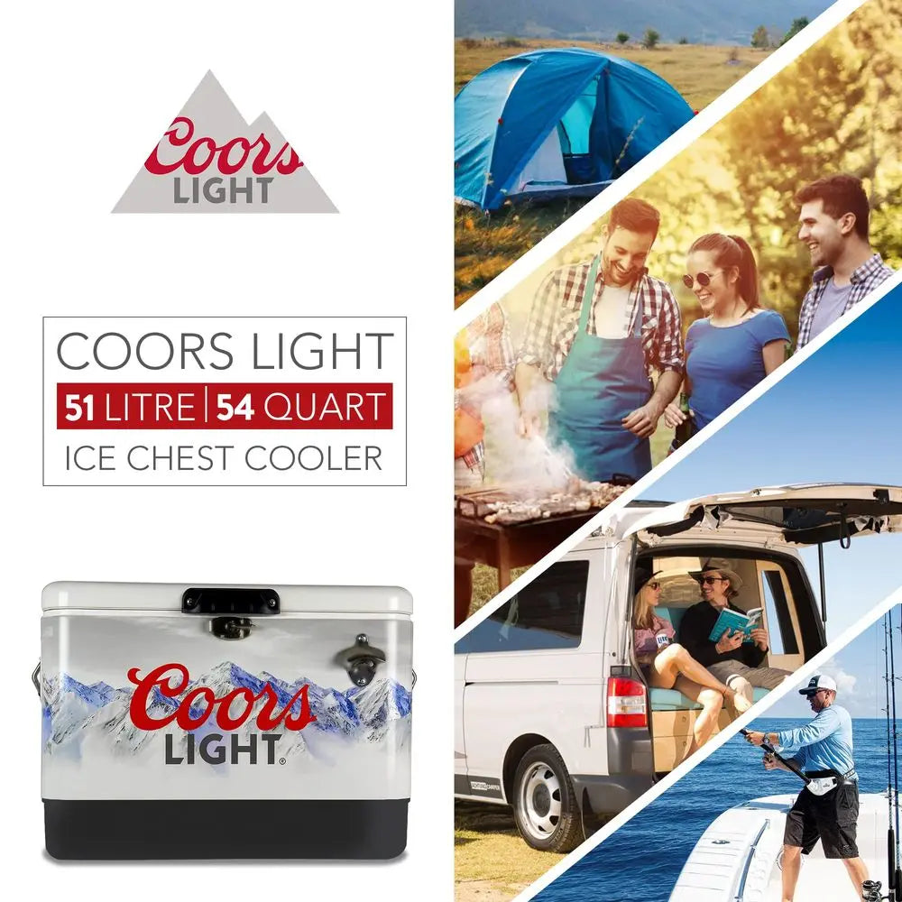Light Ice Chest Cooler Portable Ice Bucket with Bottle Opener, Vintage Style, Insulated for Camping, Beach, Picnic, RV, BBQs, T