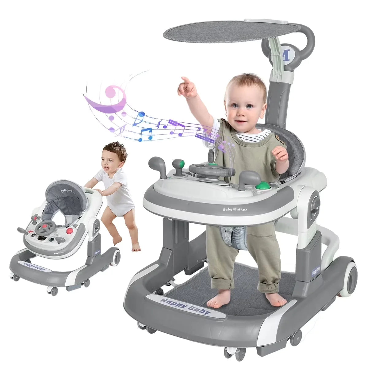 5 in 1 Baby Infant Walker Anti-Rollover Walker with Learning Toy for Infants anti-rollover Multifunctional Without Battery