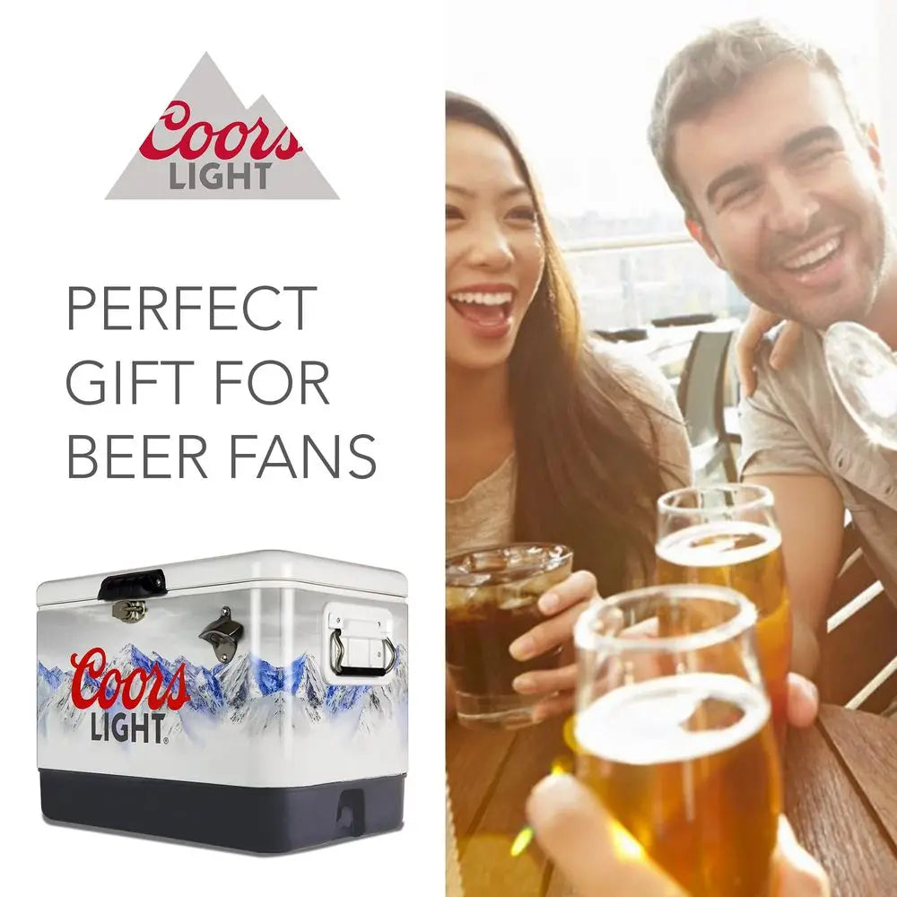 Light Ice Chest Cooler Portable Ice Bucket with Bottle Opener, Vintage Style, Insulated for Camping, Beach, Picnic, RV, BBQs, T