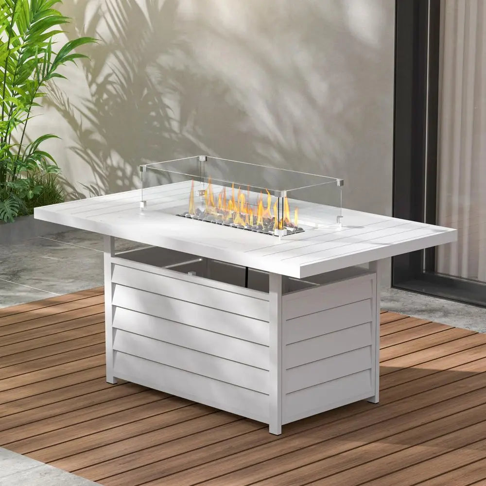 54.3 Outdoor Patio Aluminum Fire Pit Table, 50000 BTU CSA Certified Propane Gas Fire Pit, Rectangular Fire Table w Stainless Bu