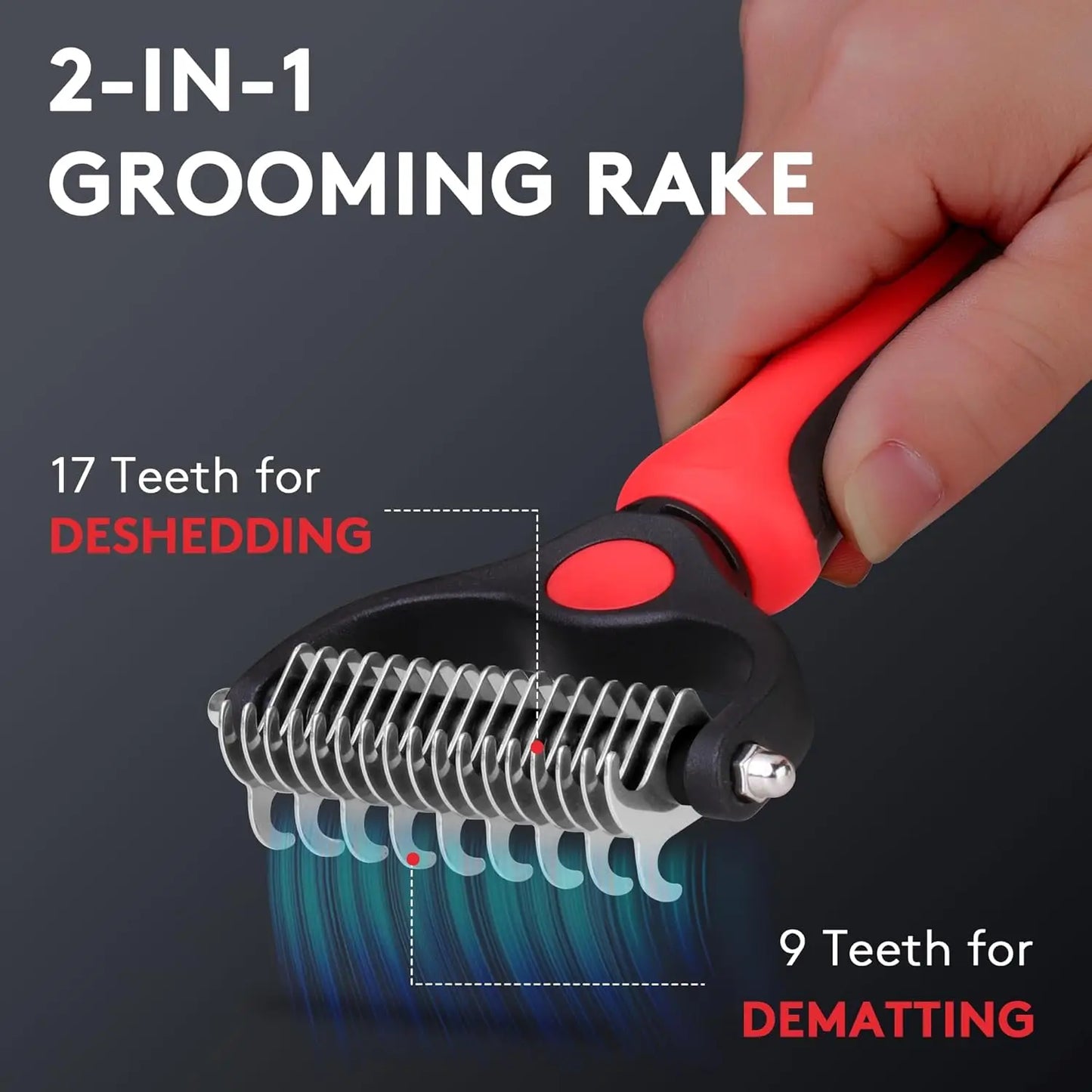 Deshedding Dog Brush for Long Haired Dogs Cats, Undercoat Rake, Dematting Tool, Metal Pet Comb, Red