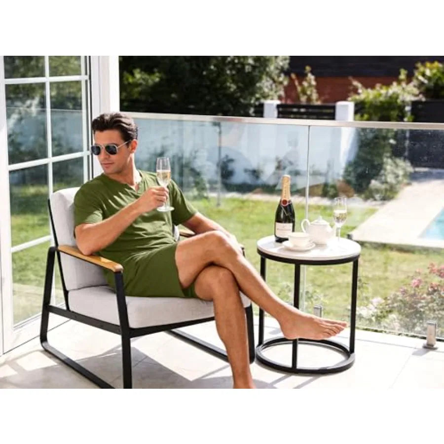 Sykooria Mens 3 Pcs Pajama Set Short Sleeve Sleepwear with Shorts and Pants Set Lightweight Soft Loungewear S-3XL