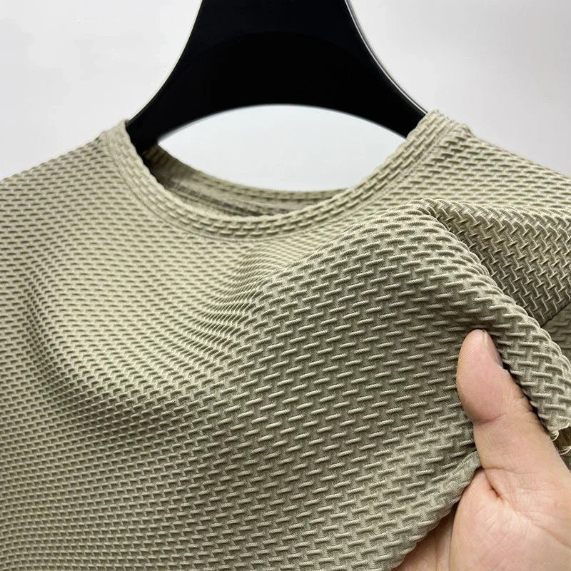Summer Ice Silk High-End Solid Color High Quality Short Sleeve T Shirts Men's Breathable Fashion T-Shirt Male Brand Clothes