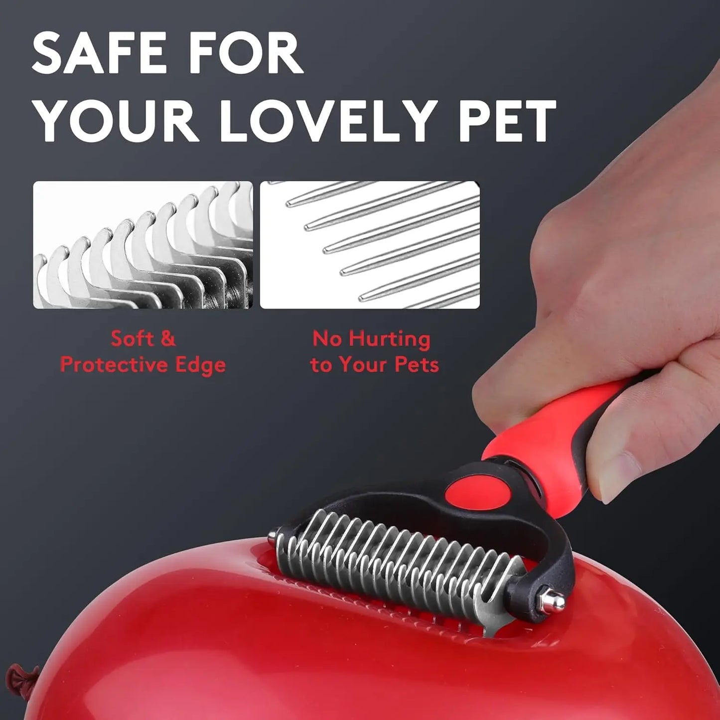 Deshedding Dog Brush for Long Haired Dogs Cats, Undercoat Rake, Dematting Tool, Metal Pet Comb, Red