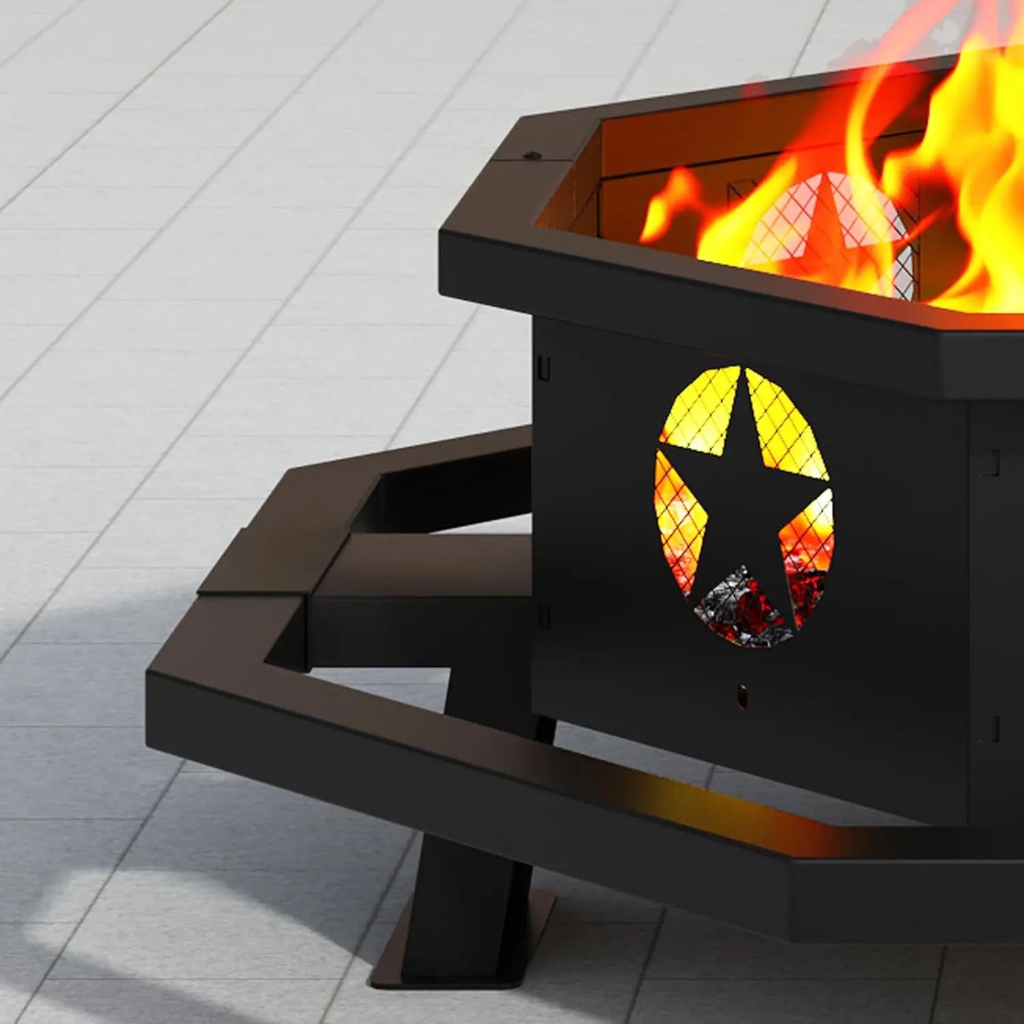 45 Inch Fire Pit for Outside Wood Burning, Outdoor Octagonal Fire Pit with Poker,
