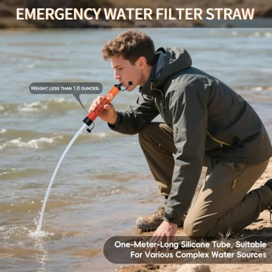 Straw Water Filter 5 Pack Outdoor Camping and Hiking Survival Gear Kit for Family Use Ultra-Light Personal Filter Straws