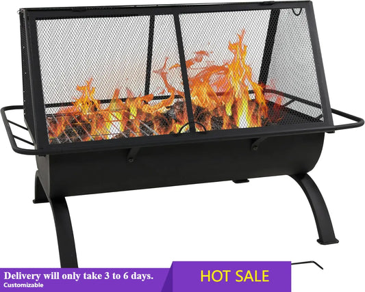 36-Inch Northland Steel Outdoor Fire Pit with Grill - Outdoor Fireplace with Cooking Grate, Spark Screen, Cover, and Poker