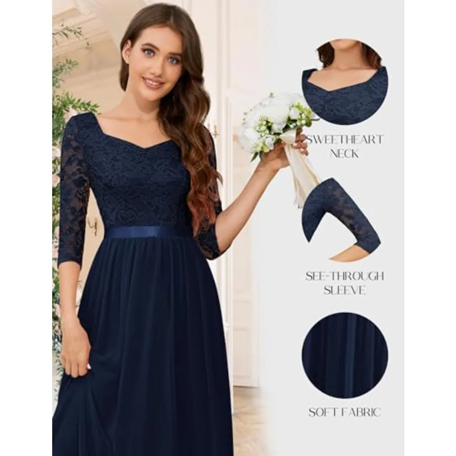 Wedtrend Formal Dresses for Women 3/4 Sleeve Bridesmaid Dress Mother of Bride Dress Maxi Evening Gown Prom Dresses