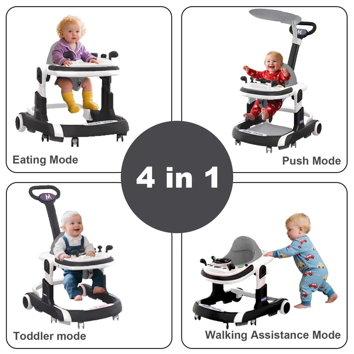 Multifunctional Baby Walker with Music,Lights,Spinning Wheels,Toy Rack,Pusher,Dining Tray For Kids Push Walker Antirollover 2026