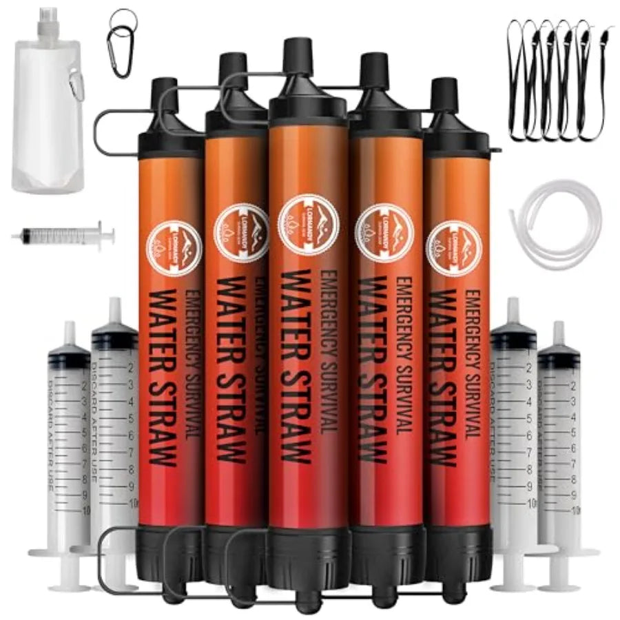 Straw Water Filter 5 Pack Outdoor Camping and Hiking Survival Gear Kit for Family Use Ultra-Light Personal Filter Straws