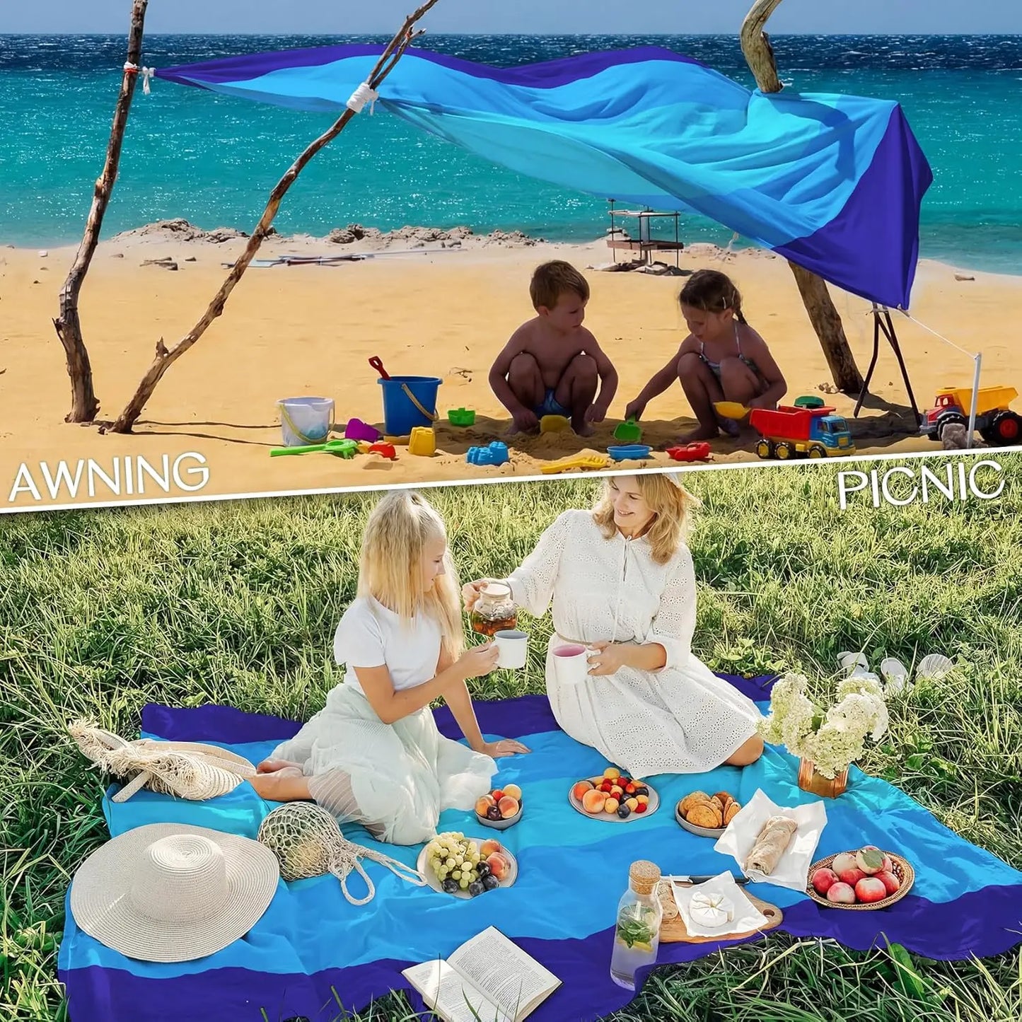 Oversized Beach Blanket 78x81 for 4-7 Adults, Lightweight Waterproof Sandproof Mat for Camping Travel Picnic