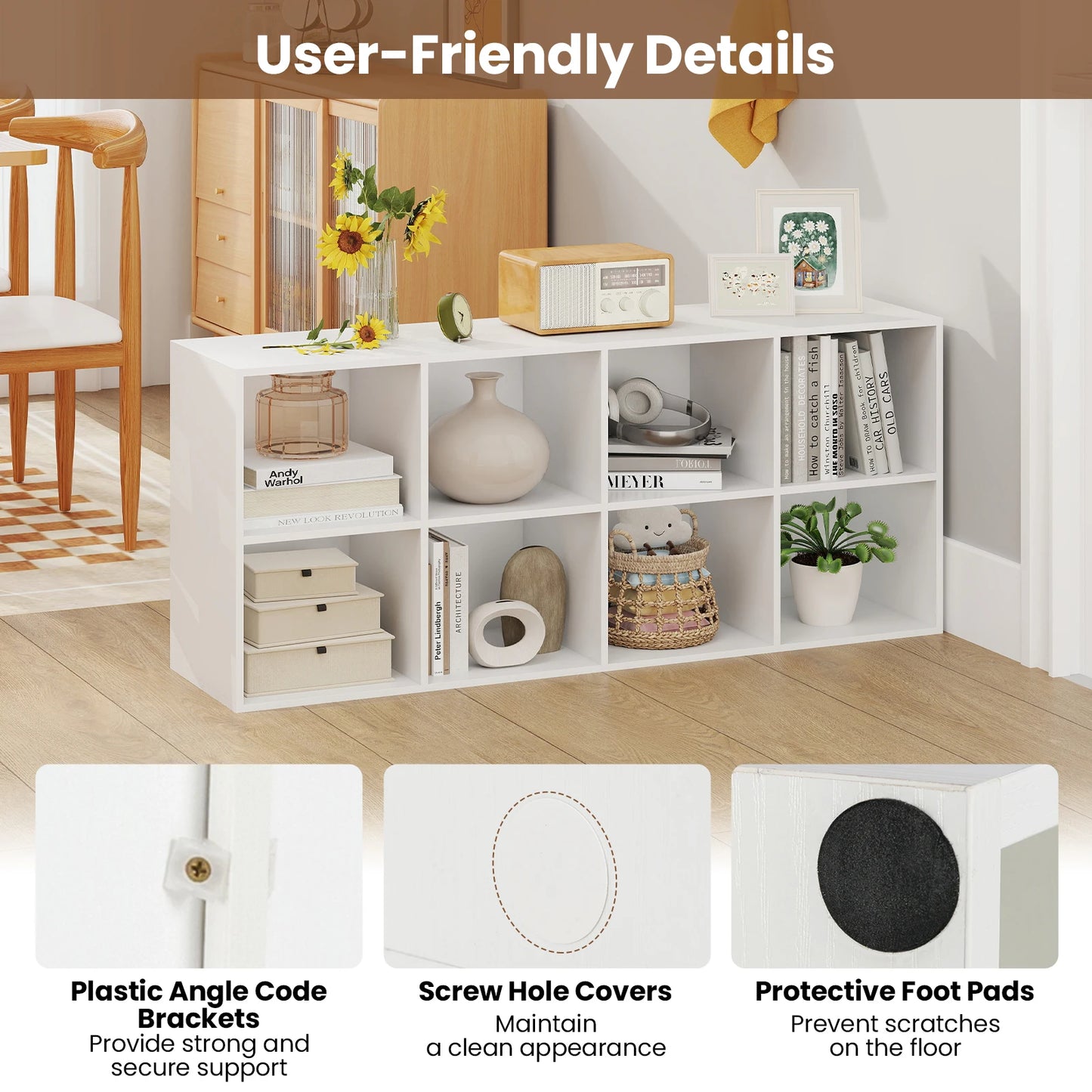 8-Cube Bookcase Bookshelf with 2 Anti-Tipping Kits Storage Organizer Rustic Brown