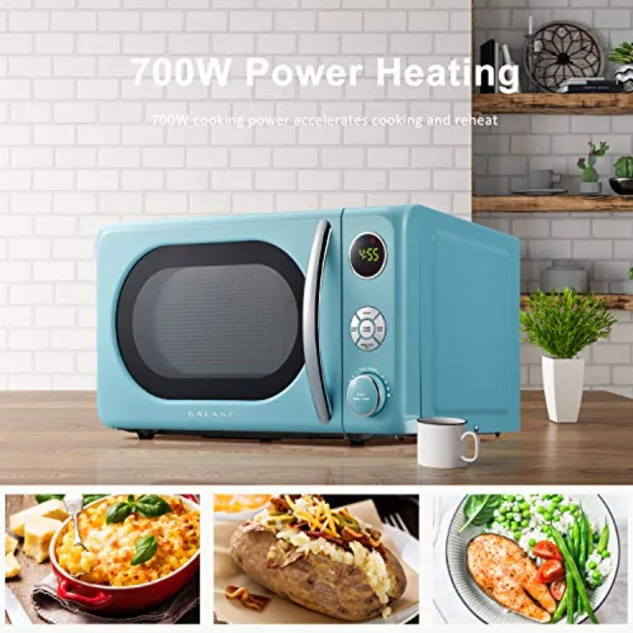 Retro Microwave Oven with LED Lighting Pull Handle Design Child Lock Bebop Color Energy Efficient