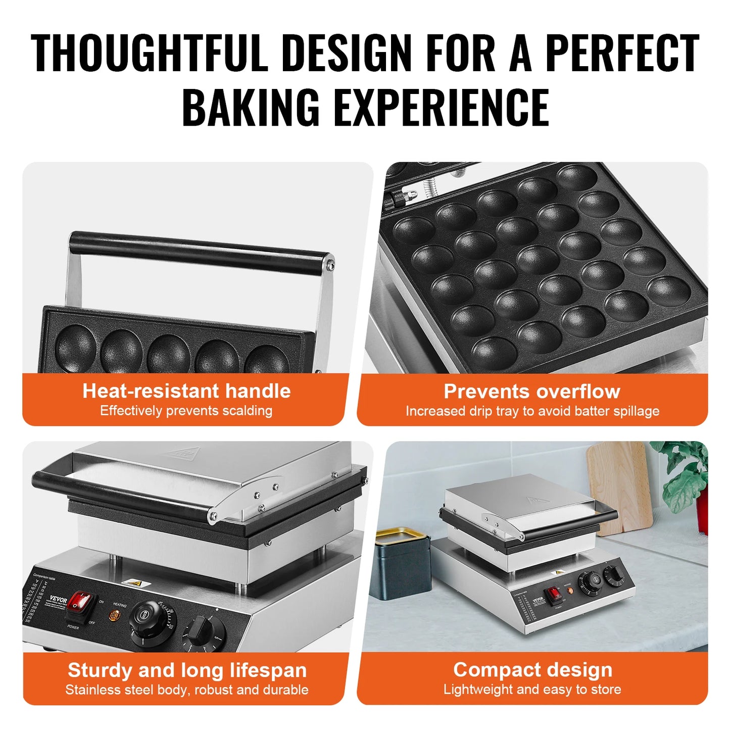 SucceBuy Electric Waffle Maker 25PCS Mini Dutch Pancake Maker Kitchen Home Appliance Snack