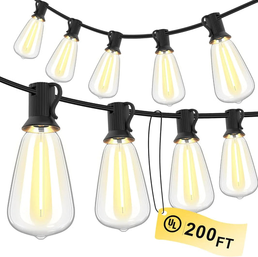 150FT LED Outdoor String Lights Waterproof Patio Lights Shatterproof ST38 Replaceable Bulbs Dimmable Outside Hanging Lights