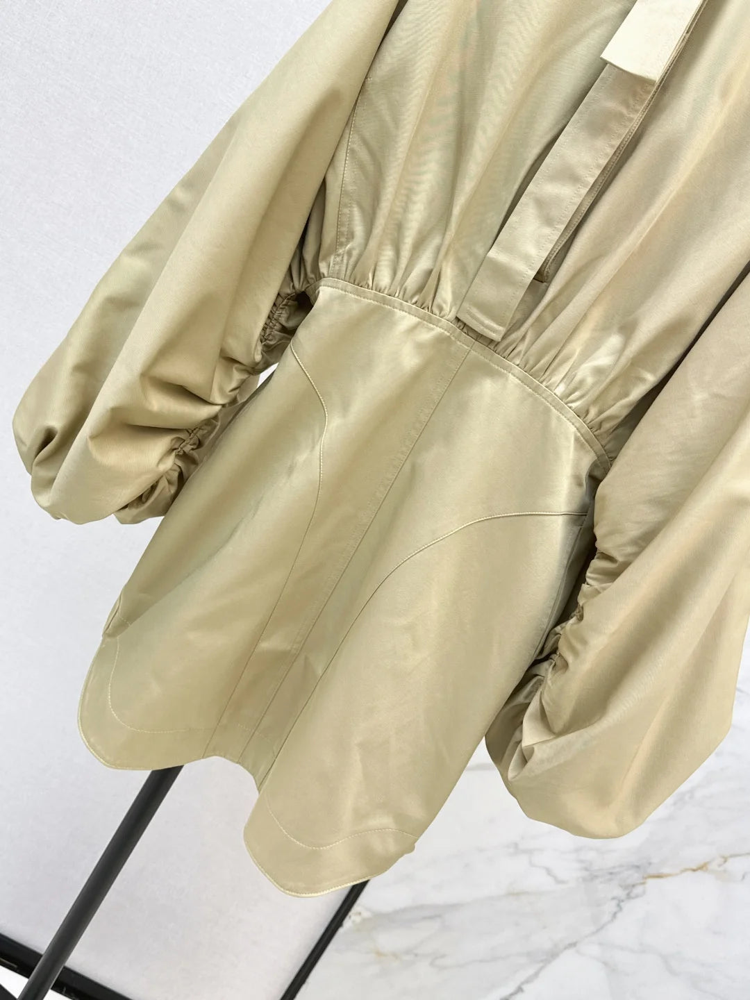 Women's Long Sleeve Stand Collar Pleated Waist Zipper Solid Color Dress Spring Autumn Casual Elegant Style 26702146