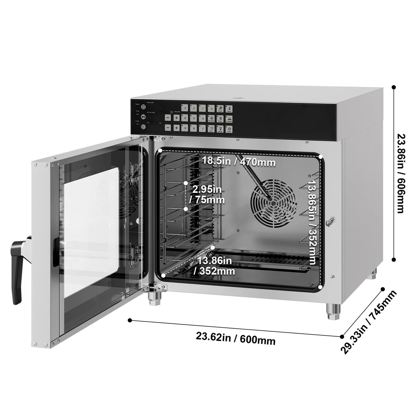 SucceBuy Commercial Convection Oven 58L 2800W 4-Tier Toaster Oven with Tempered Glass Door Racks Clip Tray Gloves for Restaurant